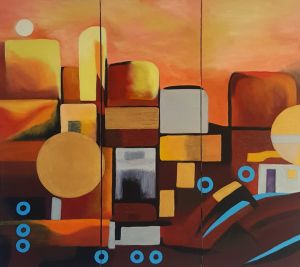 Imaginary scene / oil on canvas / 3 canvases, each 30 x 80 cm / total dimensions 80 x 90 cm / 2017