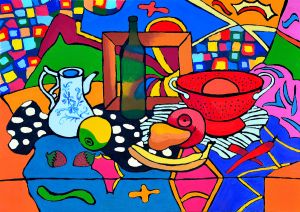 Still Life with a Green Bottle – Fauvism Style / oil on cardboard / 50 x 70 cm / 2013