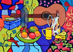 Still Life with a Guitar – Fauvism Style / oil on cardboard / 50 x 70 cm / 2013