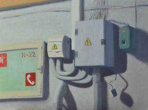 Objects in a Corridor / oil on cardboard / 46 x 61 cm / 2016