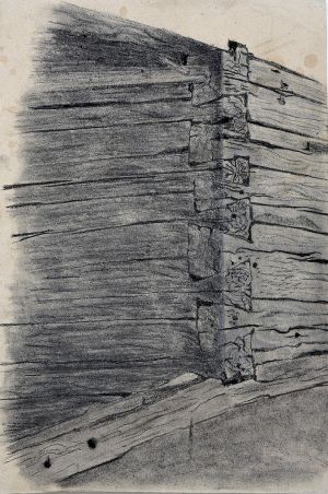Corner of a log house / charcoal on paper / 45 x 65 cm / planair 2014