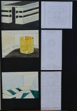 Space for jewellery display (on top) and two rooms for fashion design